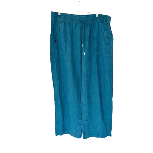 Athleta Green Relaxed Lagenlook Retreat Linen Mid Rise Wide Leg Pant Size 16 - Picture 1 of 13
